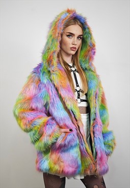 Festival faux fur jacked detachable hood tropical overcoat