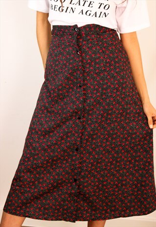FLORAL BUTTON DOWN MIDI SKIRT