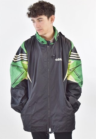 VINTAGE 90S GREEN BLACK ADIDAS RAIN COAT