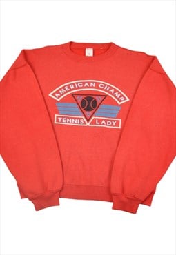 Vintage American Champ Tennis Lady Sweatshirt Red Large