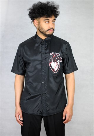 REWORKED REZINA CUSTOMISED HEART EMBROIDERY SATIN SHIRT