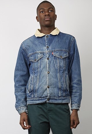 VINTAGE 90'S LEVI'S SHEARLING CORD COLLARED DENIM JACKET