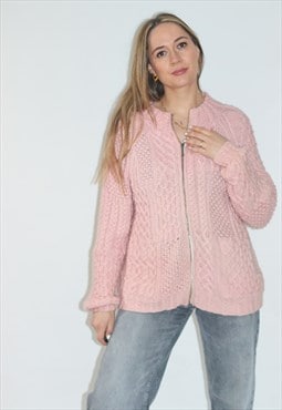 Vintage Slouchy Fit Cable Knit Pure Wool Hand Knit Cardigan