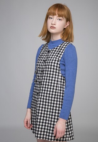 MONOCHROME CHECK PINAFORE DRESS