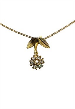 Christian Dior Necklace Gold Crystal Flower Vintage 
