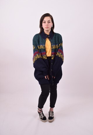 VINTAGE 80'S CRAZY PATTERN OVERSIZED GRUNGE CARDIGAN LARGE