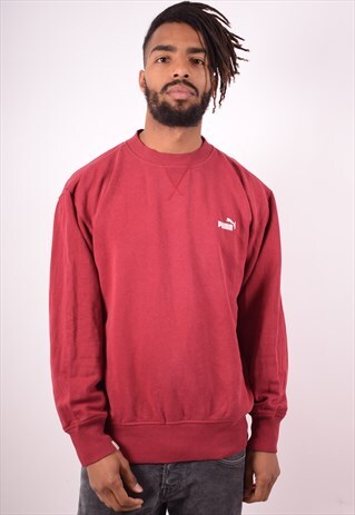 PUMA MENS VINTAGE SWEATSHIRT JUMPER MEDIUM MAROON 90S