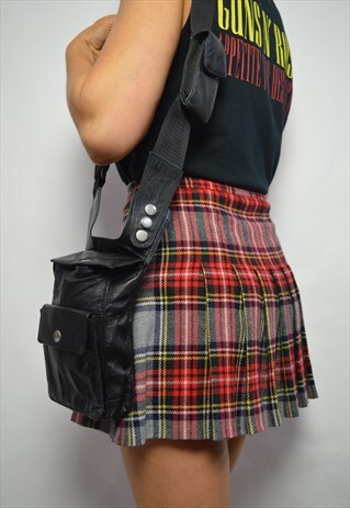 VINTAGE 90S BLACK LEATHER SATCHEL CROSSBODY BAG HIPPY BOHO