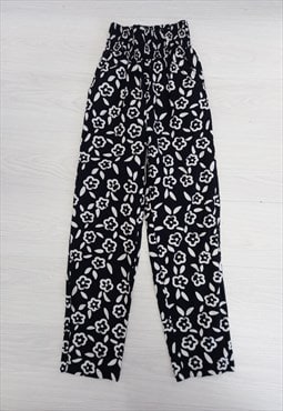 Lucy & Yak Trousers Black White Floral Print