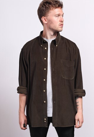 VINTAGE CORDUROY CORD SHIRT GREEN