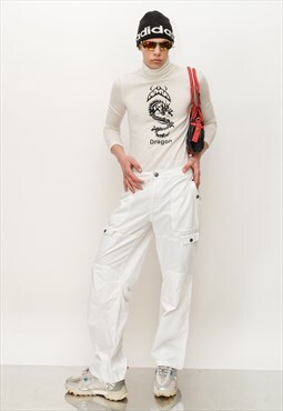 Vintage Y2K cool straight cargo trousers in ice white 