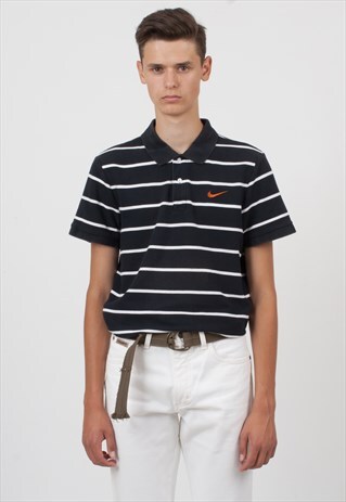 VINTAGE NAVY NIKE SHORT SLEEVE STRIPED POLO SHIRT TOP