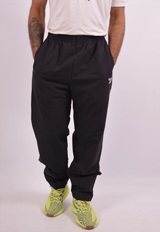 REEBOK MENS VINTAGE TRACKSUIT TROUSERS MEDIUM BLACK 90S