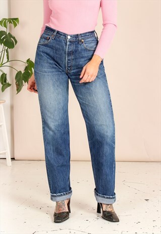 VINTAGE 90S LEVI'S HIGH WAISTED BLUE 501 JEANS 32W34L