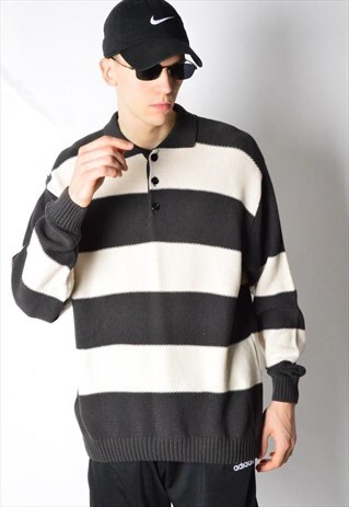 VINTAGE 90S BEIGE BLACK STRIPED POLO SHIRT