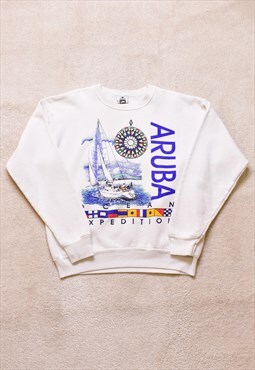 Vintage 90s Lee White Nautical Print Sweater