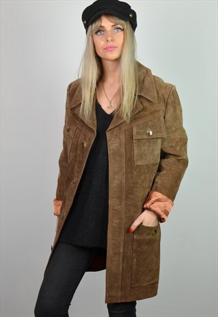 VINTAGE 70S LONGLINE TAN BROWN SUEDE JACKET