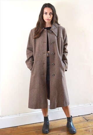 1990S VINTAGE BROWN WOOL LONGLINE COAT