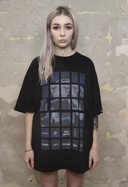 Reworked retro tee Acid raver t-shirt Y2K top in black