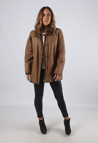 VINTAGE SHEEPSKIN LEATHER SHEARLING COAT SHORT UK 12 (94X)