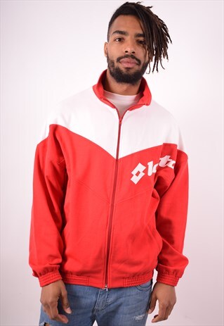 LOTTO MENS VINTAGE TRACKSUIT TOP JACKET LARGE RED 90S