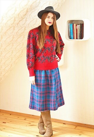 BRIGHT BLUE AND RED CHECKED SKIRT