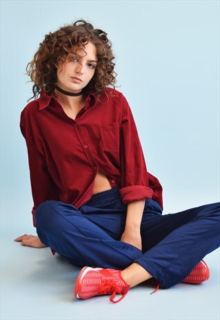 90'S RETRO OVERSIZED GRUNGE BURGUNDY CORDUROY SHIRT TOP