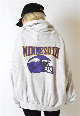 VINTAGE 90S GREY NFL AMERICAN FOOTBALL HOODIE