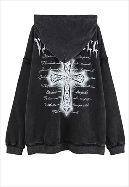 Black Washed Distressed Graphic Oversized Hoodies 