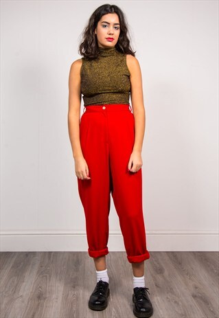 VINTAGE 90'S RED HIGH WAIST TAPERED TROUSERS
