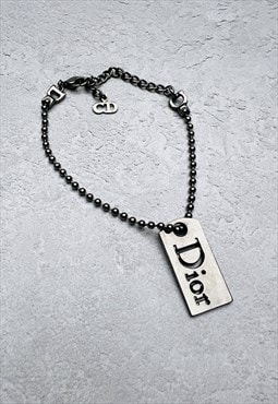Christian Dior Logo Bracelet Authentic Silver ID Tag Vintage