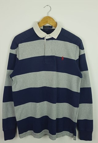 VINTAGE POLO RALPH LAUREN STRIPED RUGBY TOP BLUE