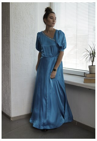 VINTAGE 80'S MAXI ELECTRIC BLUE EVENING DRESS
