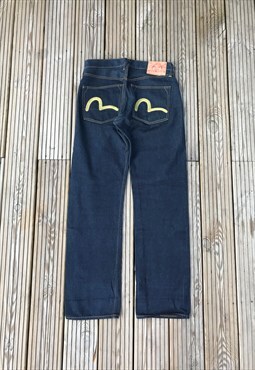 Evisu Embroidered Selvedge Jeans Dark Wash. 
