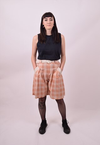 VINTAGE 80'S PEACH PLAID HIGH WAIST SHORTS SIZE 6