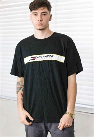 VINTAGE TOMMY HILFIGER ATHLETICS T-SHIRT LOGO 90S L 8.6