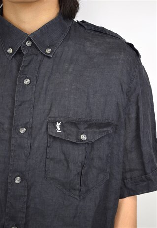 VINTAGE 90S YSL BLACK SHORT SLEEVE BUTTON UP SHIRT