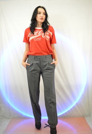 VINTAGE STRAIGHT STRIPED GREY TROUSERS