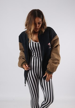 VINTAGE VARSITY SUEDE BOMBER JACKET OVERSIZED UK 18 (JE4O)