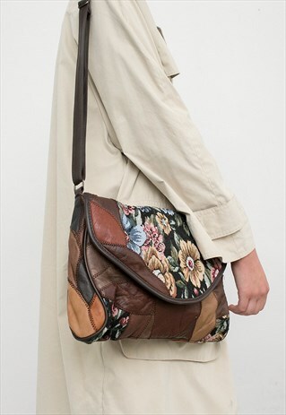 VINTAGE TAPESTRY EMBROIDERED MEDIUM BROWN SHOULDER BAG