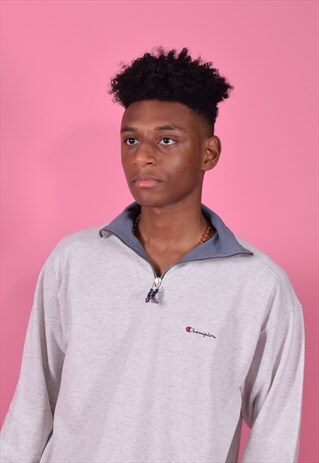 CHAMPION HEATHER GREY EMBROIDERED 1/4 ZIP SWEATSHIRT