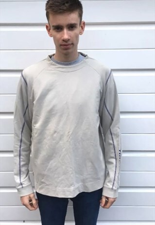 MENS VINTAGE 80S NIKE SWEATSHIRT BEIGE BLUE JUMPER TOP