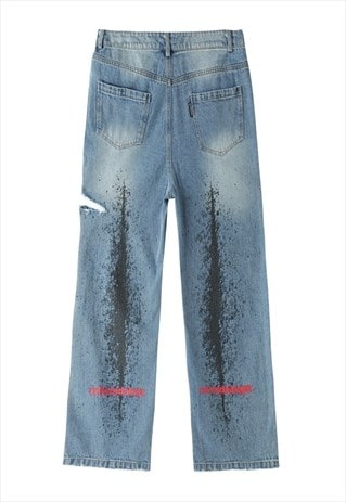 Ripped paint splatter graffiti jeans distress denim overalls