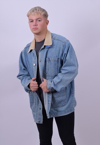 VINTAGE 90'S DENIM BOX BIG POCKET JACKET SIZE LARGE