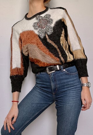 VINTAGE BROWN PATTERNED KNITTED JUMPER