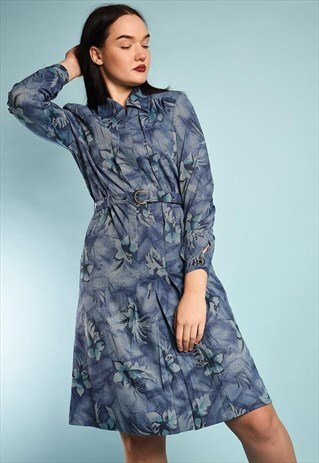VINTAGE 70'S MOD ABSTRACT FLORAL PRINT FESTIVAL MIDI DRESS