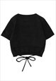CUTOUT CROP TOP KNITTED JUMPER LACE UP CARDIGAN IN BLACK