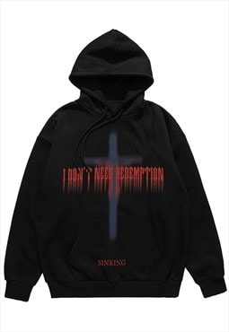 Cross print hoodie Gothic pullover punk redemption jumper