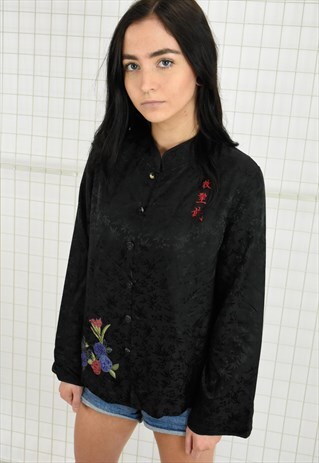 CHICO'S DESIGN SILK BLOUSE WITH BACK DESIGN