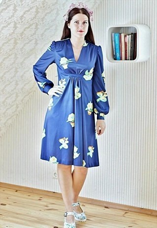 VINTAGE BLUE FLORAL DRESS